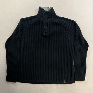 Vintage Nautica Jeans 1/4 Zip Sweater Men's Size XL Black Cable Rib Knit Y2K